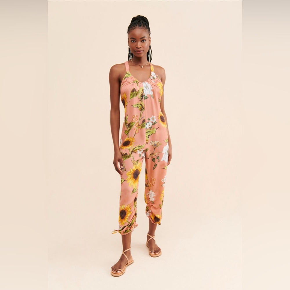 NWT Agua Bandita Peach Sunflower Jumpsuit Size M